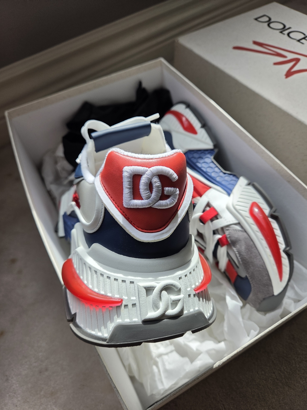 Dolce & Gabbana Red White Navy Logo Sneakers